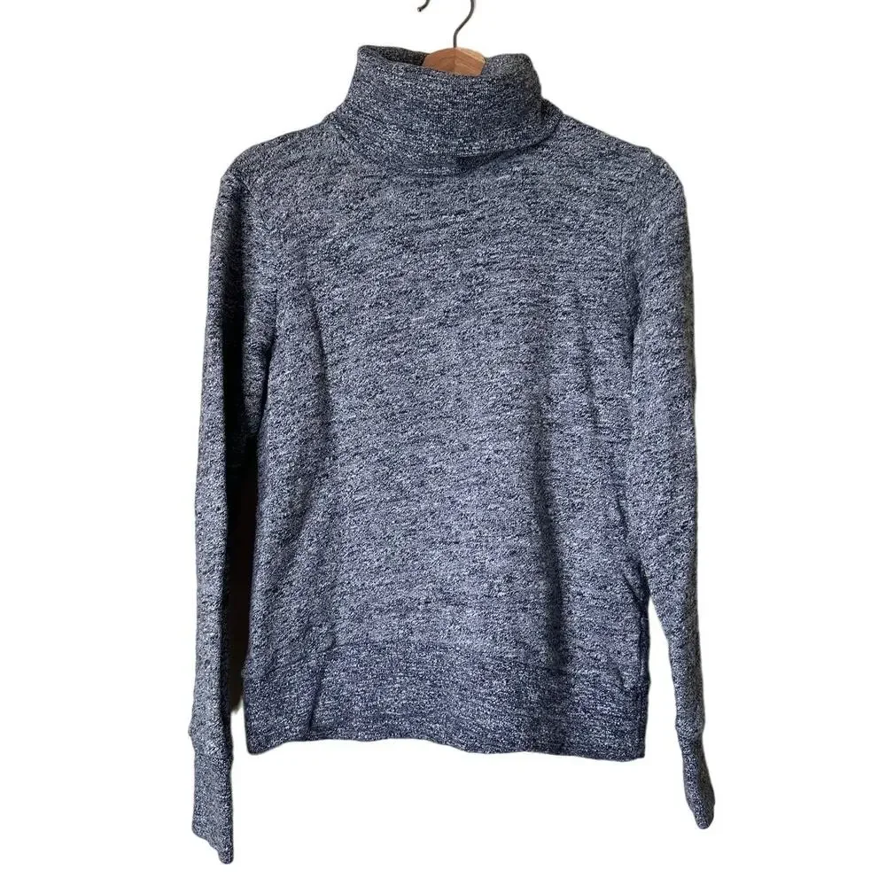 J.Crew Navy and White Cable Knit Oversized Turtleneck